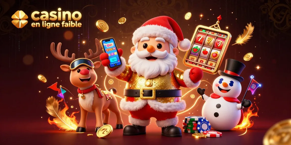 Admirez la scène animée de casino en ligne fiable avec un père Noël virtuel et ses amis