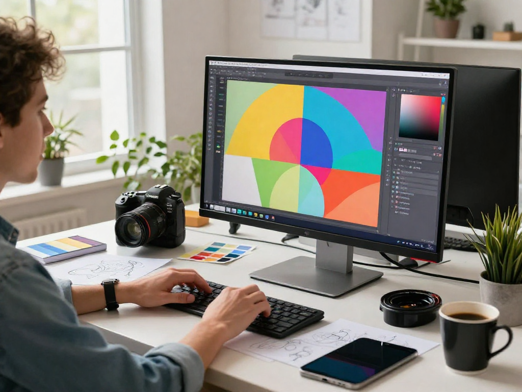 Using the paint-bucket tool for vibrant digital art creation in a colorful studio.