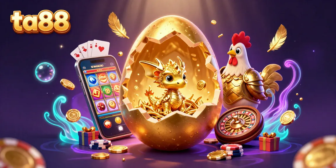 ta88 showcases a golden dragon amidst poker chips and vibrant casino games.