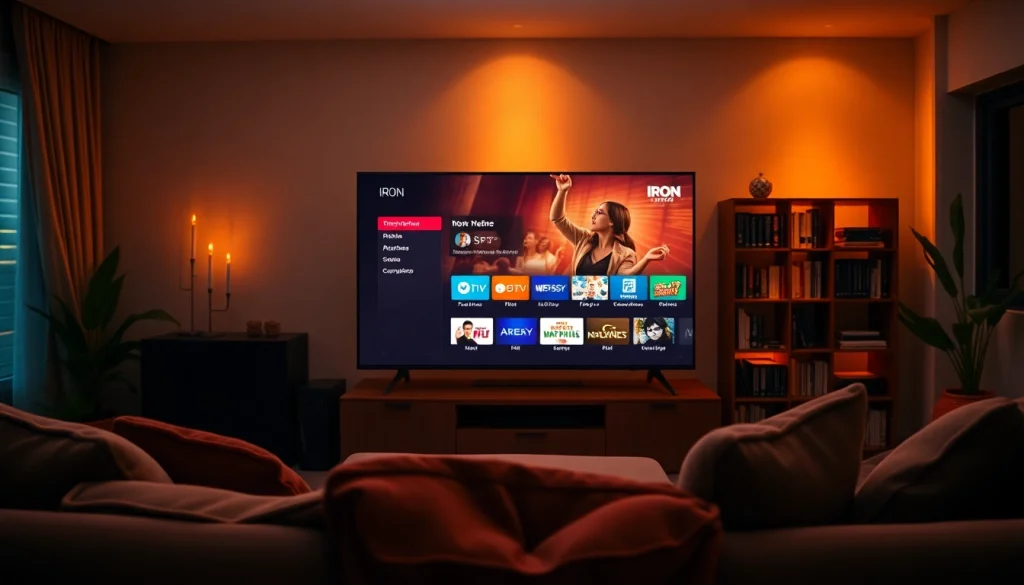 Experience Iron IPTV on a modern television in a cozy living room setting.