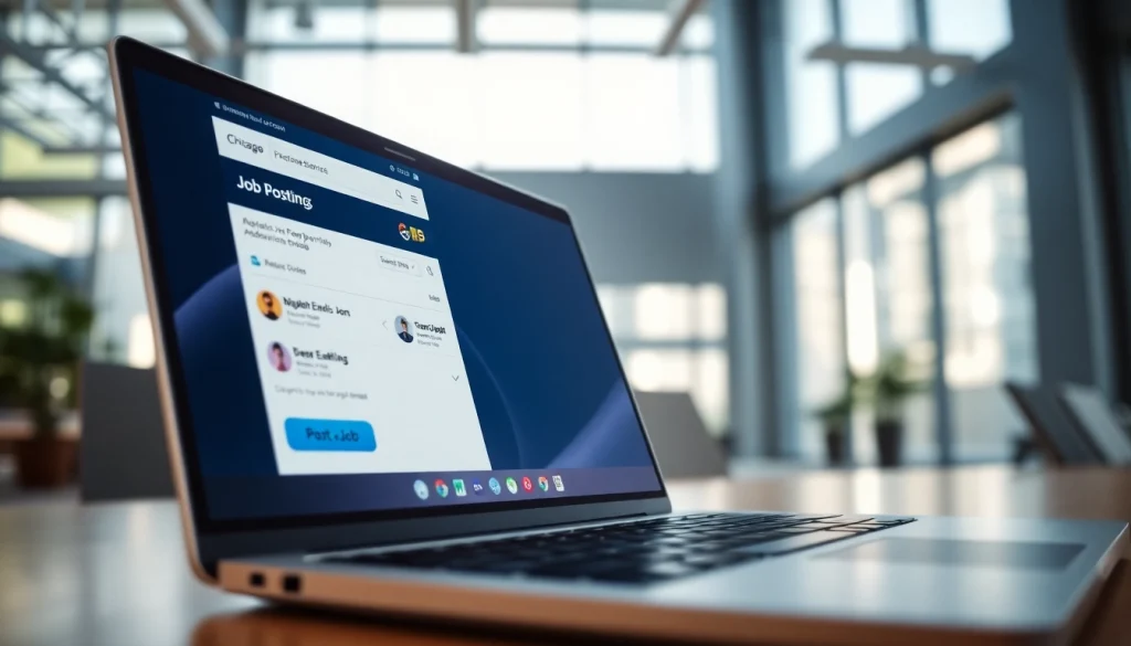 View the free job post chicago interface with vibrant job listings and an engaging layout.