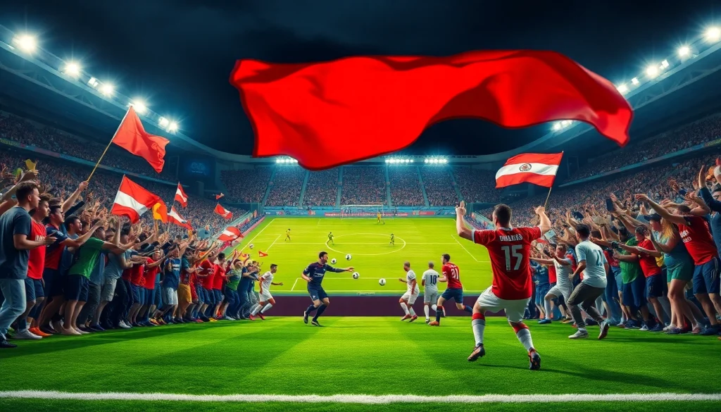 축구중계 중 팬들이 응원하는 열정적인 장면을 담은 이미지