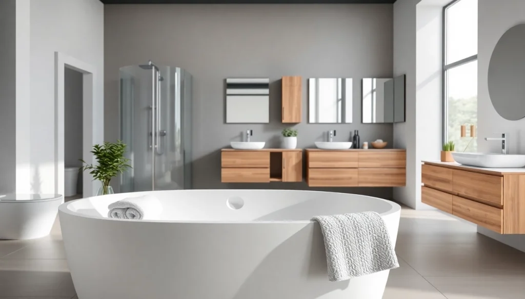 Ein modernes Badezimmer von sonni sanitär GmbH mit eleganten Duschkabinen und stilvollen Möbeln.