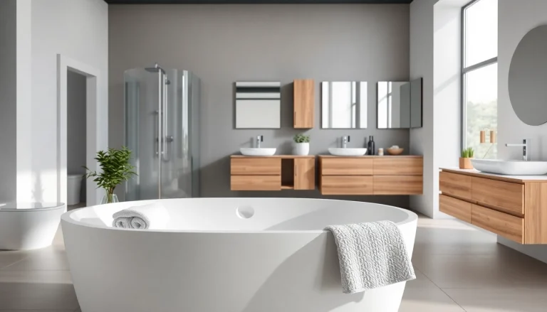 Ein modernes Badezimmer von sonni sanitär GmbH mit eleganten Duschkabinen und stilvollen Möbeln.