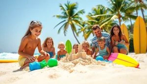 Cabo family activities showcasing joyful children building sandcastles on a sunny beach.
