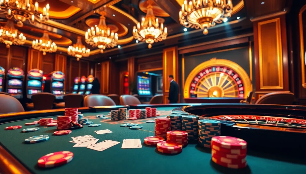 Experience the excitement of gambling at 789BET.COM with vibrant casino scenes full of action and luxury.