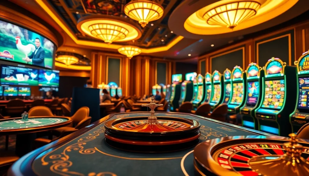 Experience the thrill of nhà cái daga with dynamic online betting scenes featuring poker tables and live cockfighting.