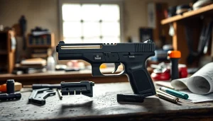 Customize the polymer80 pf940c frame kit on a workbench, showcasing features in a workshop.