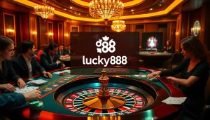 Players winning at a vibrant gambling table in the lucky88 casino environment.