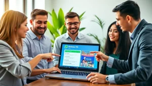 Showcasing a team using WhatsApp Business CRM on a laptop to enhance collaboration.