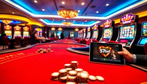 A thrilling moment at https://67bett.com.br with players enjoying online casino games and winning chips.