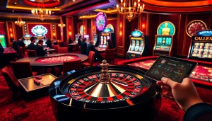 Players enjoying exciting games at https://thabet77.sa.com/ in a vibrant casino atmosphere.