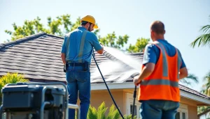 Roof cleaning service revitalizing a residential property in Kissimmee, FL, showcasing professionalism and expertise.
