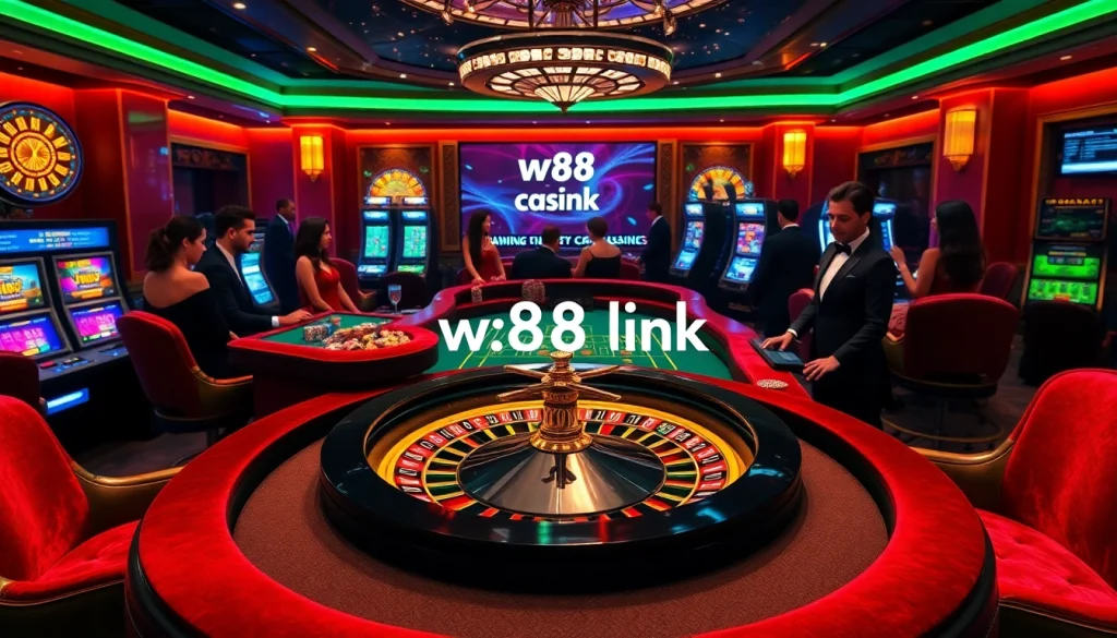 Experience the thrill of high-stakes gaming at W88 link, featuring luxurious roulette and vibrant slot machines.