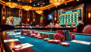 Exciting casino scene highlighting 상품권신용카드 with poker chips and vibrant gaming tables.