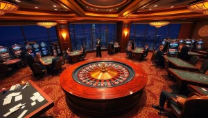 Players enjoying an exciting casino experience at https://sn888app.com.br with roulette and poker tables.