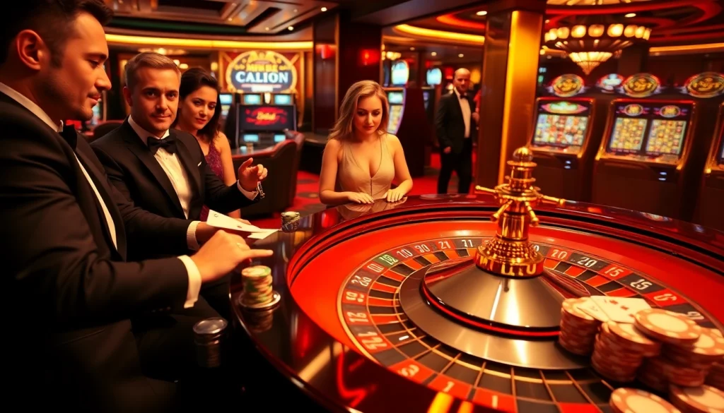 Iwinclub players enjoying high-stakes action at a luxurious roulette table.