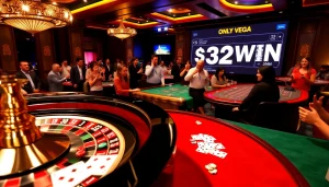 Experience the thrill of "32 win" poker with a vibrant casino atmosphere alive with excitement.