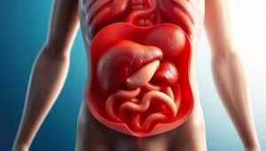 Visualize visceral fat highlighting its dangerous location around internal organs in the abdomen.