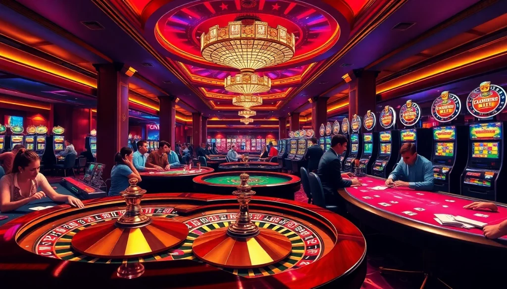 A spirited gambling scene highlighting the excitement of players at a stunning casino, symbolizing https://67bett.com.br.