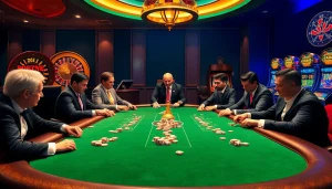 Engage with S 8 strategy at a luxurious casino poker table with players immersed in the game.