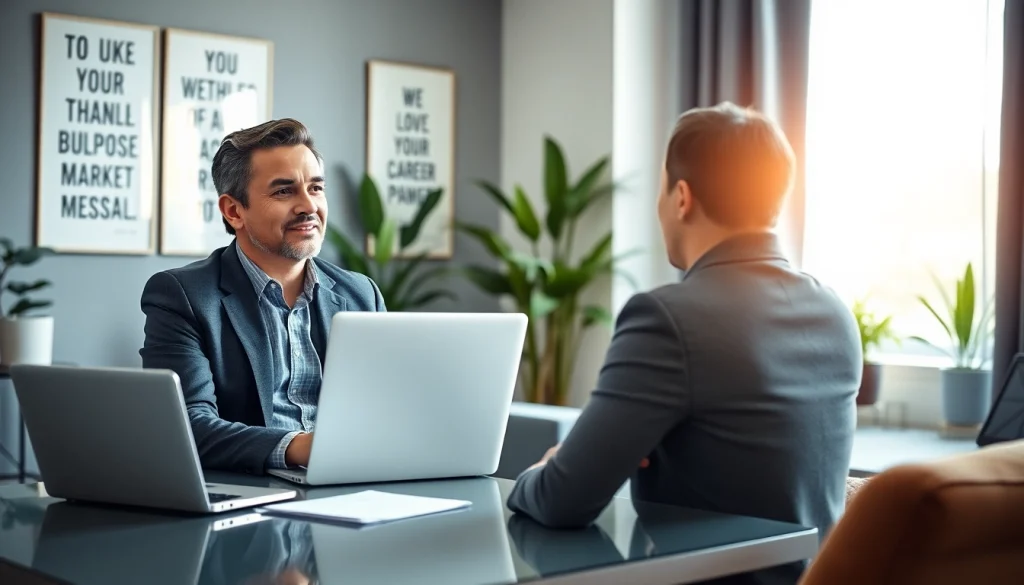 Engaging scene of Career Coach Fairfax, VA helping a client in a cozy office.