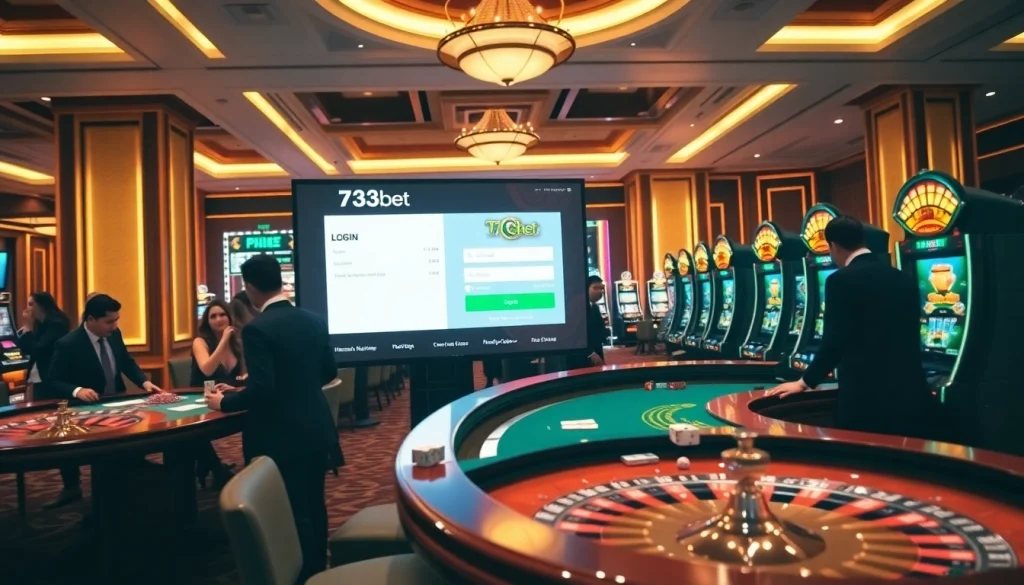 Engage with 733bet Login on a stylish casino interface showcasing excitement and professionalism.