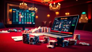 Experience the excitement of online betting with an "ok win" casino scene, featuring poker chips and vibrant gaming elements.