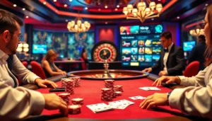 Engage in exciting poker at rikvip with vibrant chips and luxurious casino ambiance.