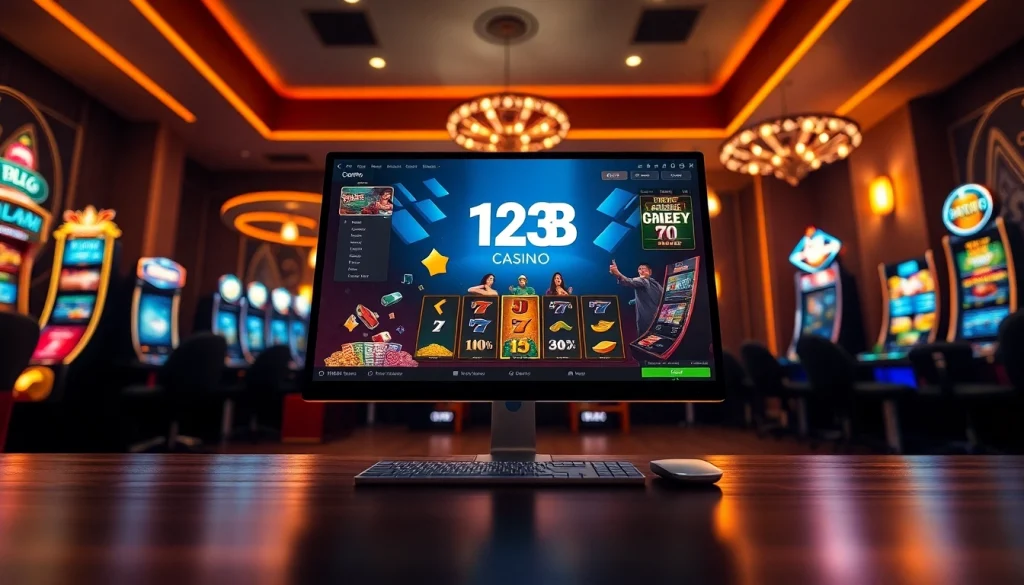 Engaging online casino scene with 123b.faith branding, showcasing popular games.