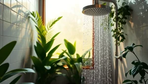 Enjoying a refreshing experience in sunny shower USA settings with natural accents and light.