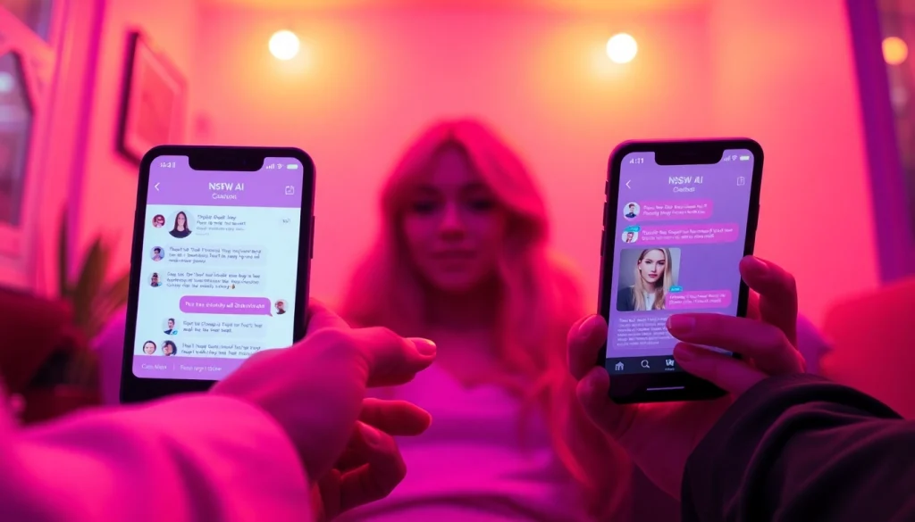 Engaging NSFW AI chat interaction with vibrant digital interface and character avatars.