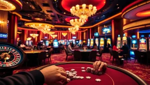 Engaged players at a casino table with TR88 poker chips during a high-stakes game.