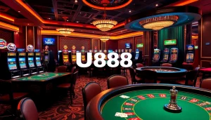 Engaging scene of U888 casino featuring vibrant games, poker tables, and lively atmosphere.