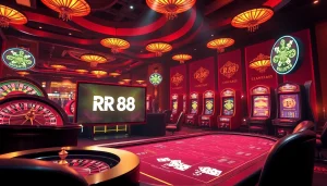 Experience the thrill of RR 88's vibrant online gambling scene with dazzling casino elements.