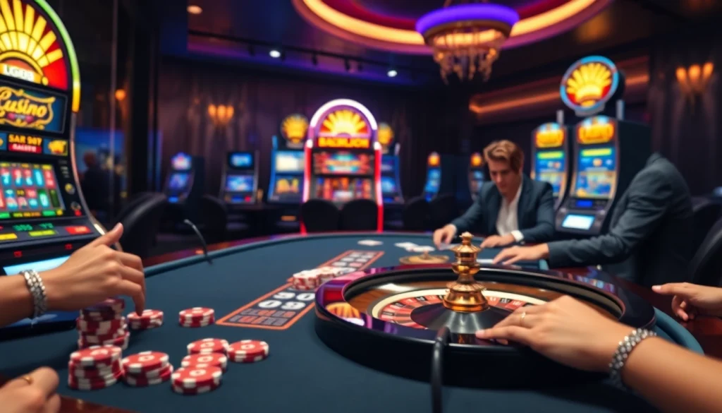 Experience thrilling gaming at lc88 with vibrant casino tables and engaging slot machines.