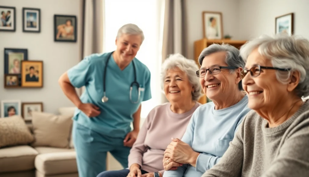 Engaged seniors with a caregiver demonstrating austin senior home care in a warm environment.