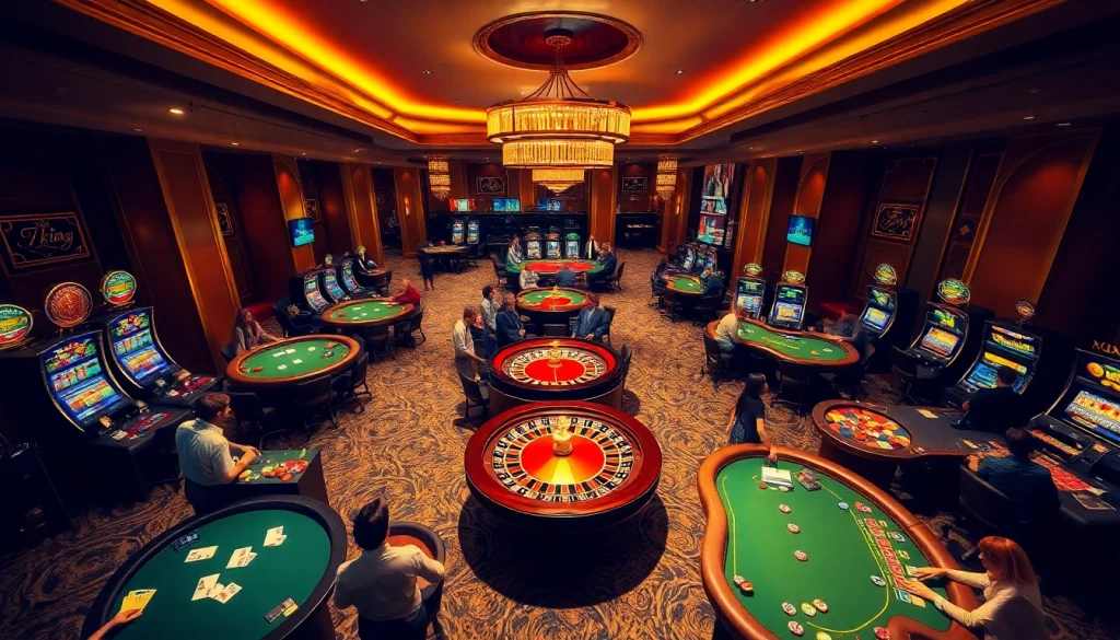 Experience the thrill of gambling at 79king with professional dealers, vibrant poker tables, and exciting slot machines.