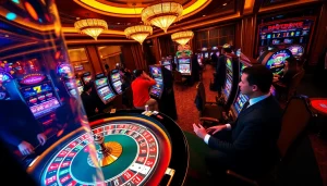 Exciting gameplay scene at https://123b.ing/ featuring vibrant roulette and slot machines.