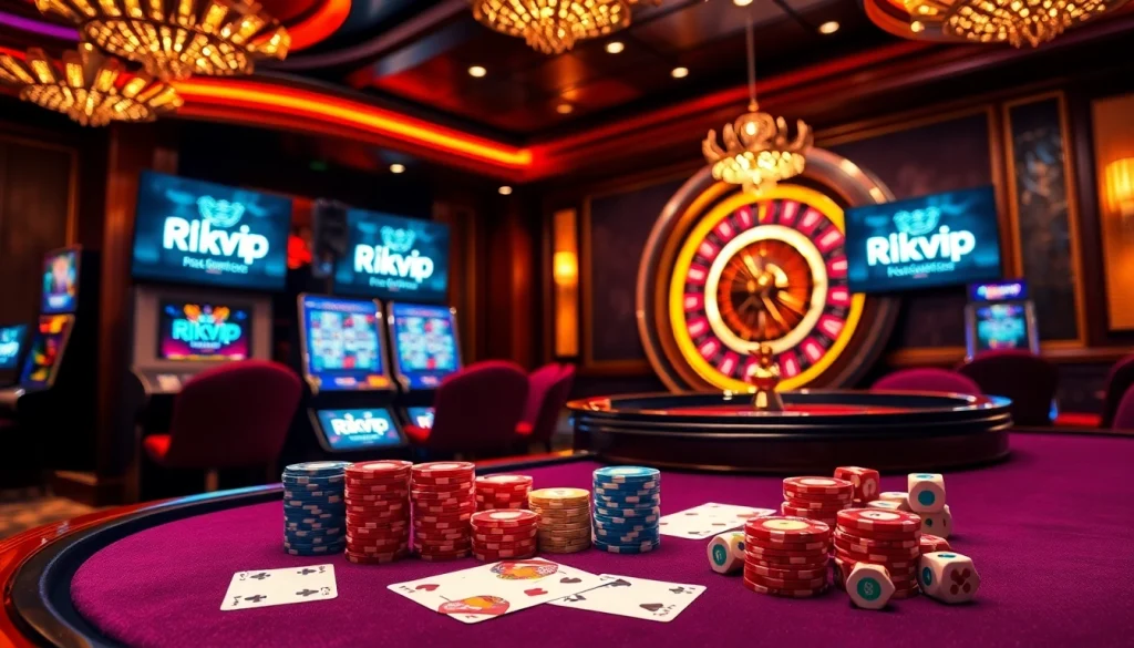 Experience the excitement of gambling at rikvip with vibrant online gaming visuals and a luxurious casino setting.