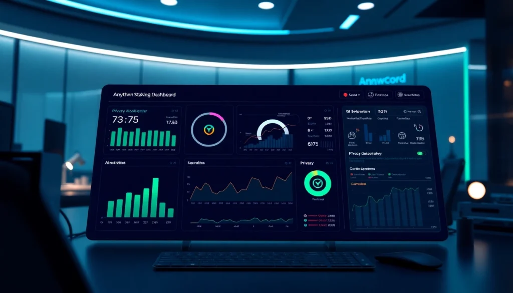 Anyone Dashboard interface showcasing privacy and reward analytics in a modern workspace.