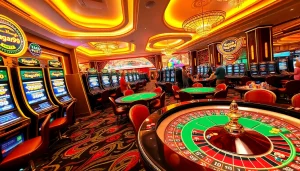 Naga99 branded slot machines attracting enthusiastic gamblers in a vibrant casino.