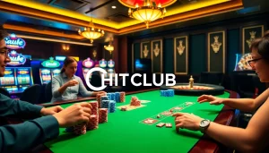 Experience the excitement of Hit Club with vibrant tables and thrilling gameplay in an elegant casino setting.