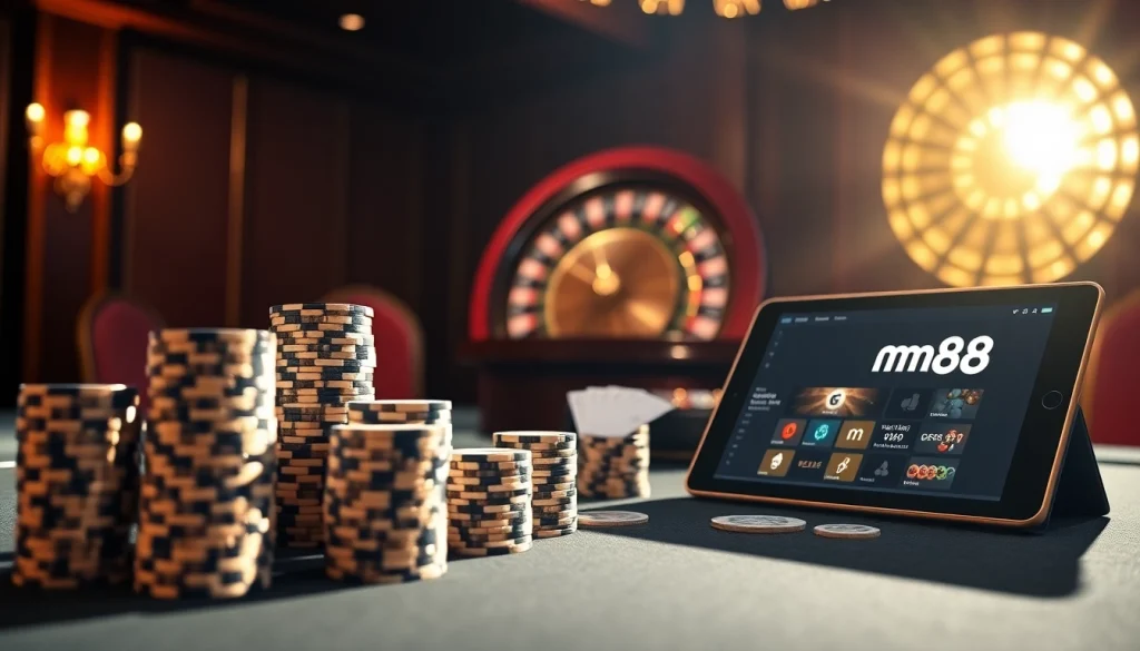 Experience high-stakes excitement with mm88 in a luxurious casino environment.