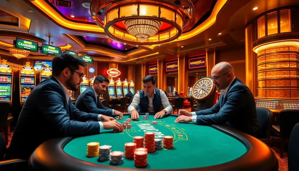 Engage in thrilling gameplay at MMOO with vibrant poker tables and exciting slot machines.
