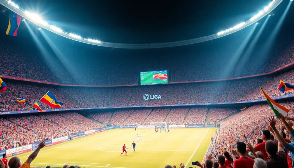 Exciting Giải Bóng đá Vô địch Quốc gia Tây Ban Nha match at a packed stadium.