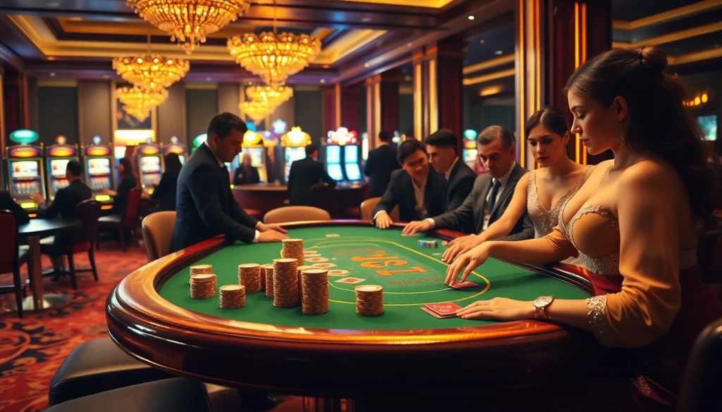 Engaged players at GO8's luxurious poker table, showcasing high stakes and excitement.