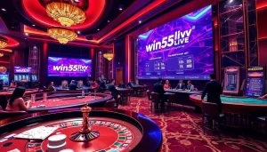 Players enjoying games at the win55win.live casino with vibrant tables and thrilling action.