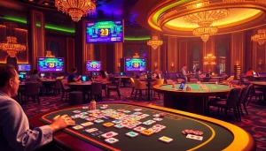 Play רמיקוב אונליין in a luxurious casino setting filled with vibrant tiles and players.
