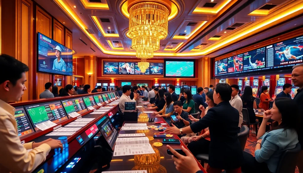 Exciting betting action at 28bet thể thao with vibrant casino atmosphere and live sports events.